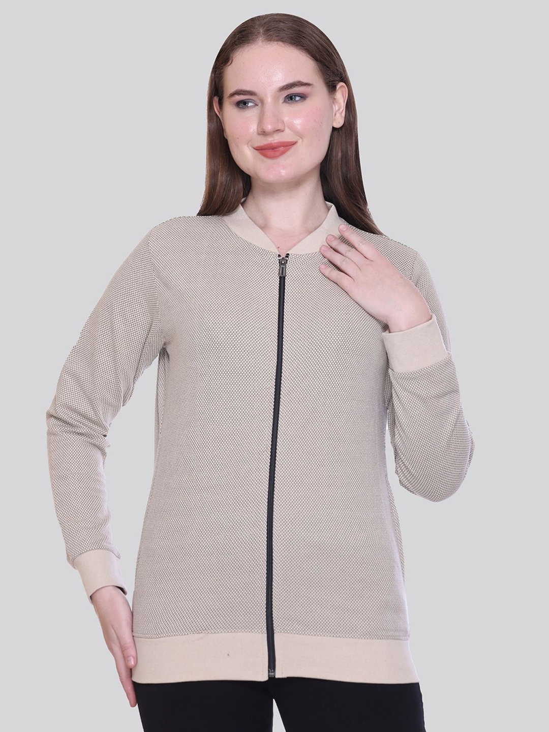 

ELPIDA Women Henley Neck Long Sleeves Cotton Sweatshirt, Beige