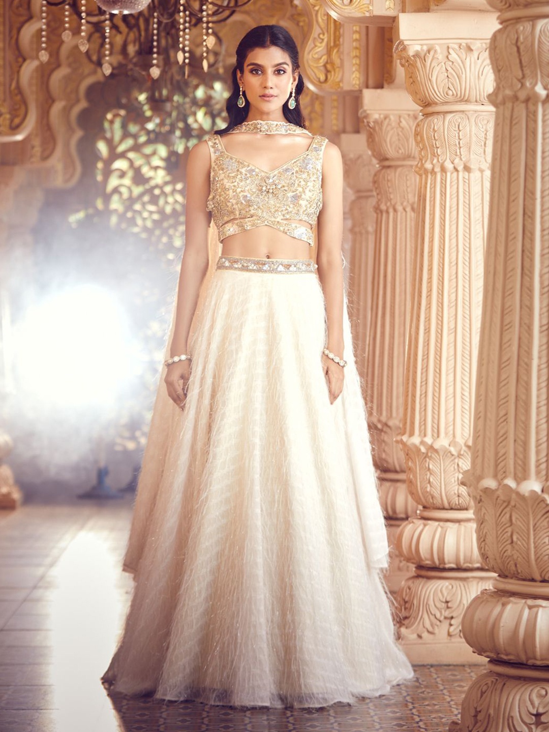 

Alaya Advani Embroidered Beads and Stones Ready to Wear Lehenga & Blouse With Dupatta, White