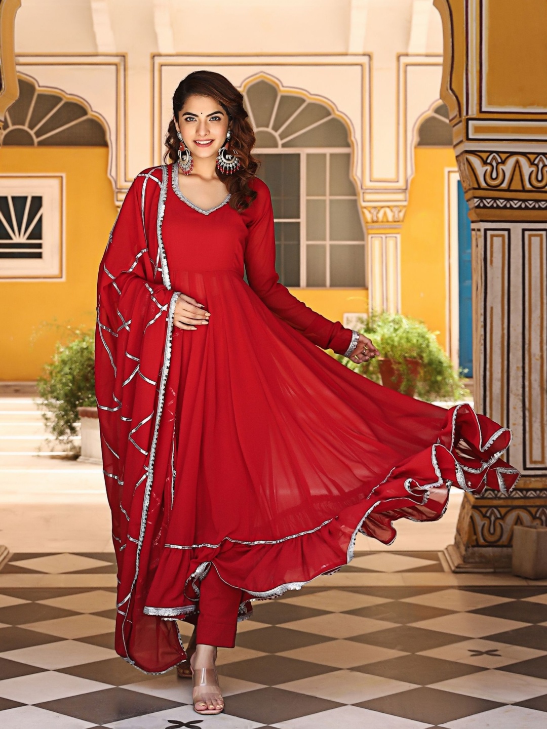 

ASHEERA Women Regular Gotta Patti Kurta with Trousers & With Dupatta, Red