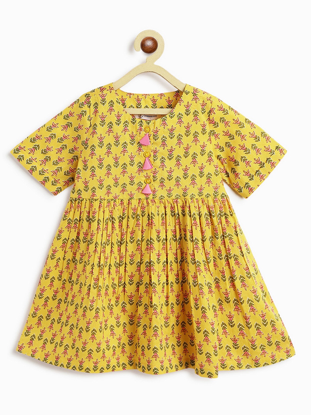 

Campana Girls Floral Printed Pure Cotton Fit & Flare Ethnic Dresses, Yellow
