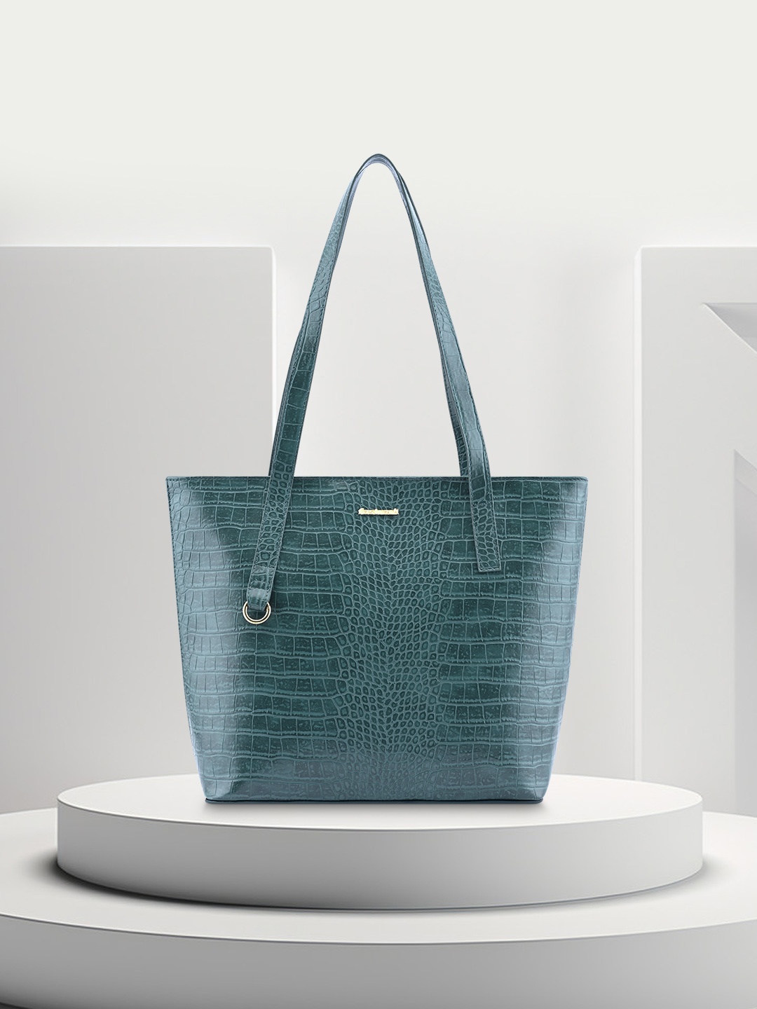 

Fastrack Textured Oversized Structured Tote Bag with Cut Work, Teal