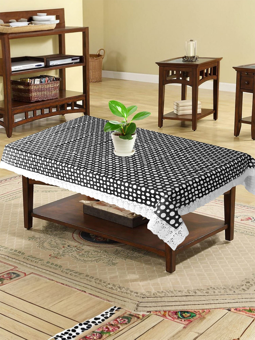 

Kuber Industries Black Geometric Printed Plastic 4-Seater Table Cover