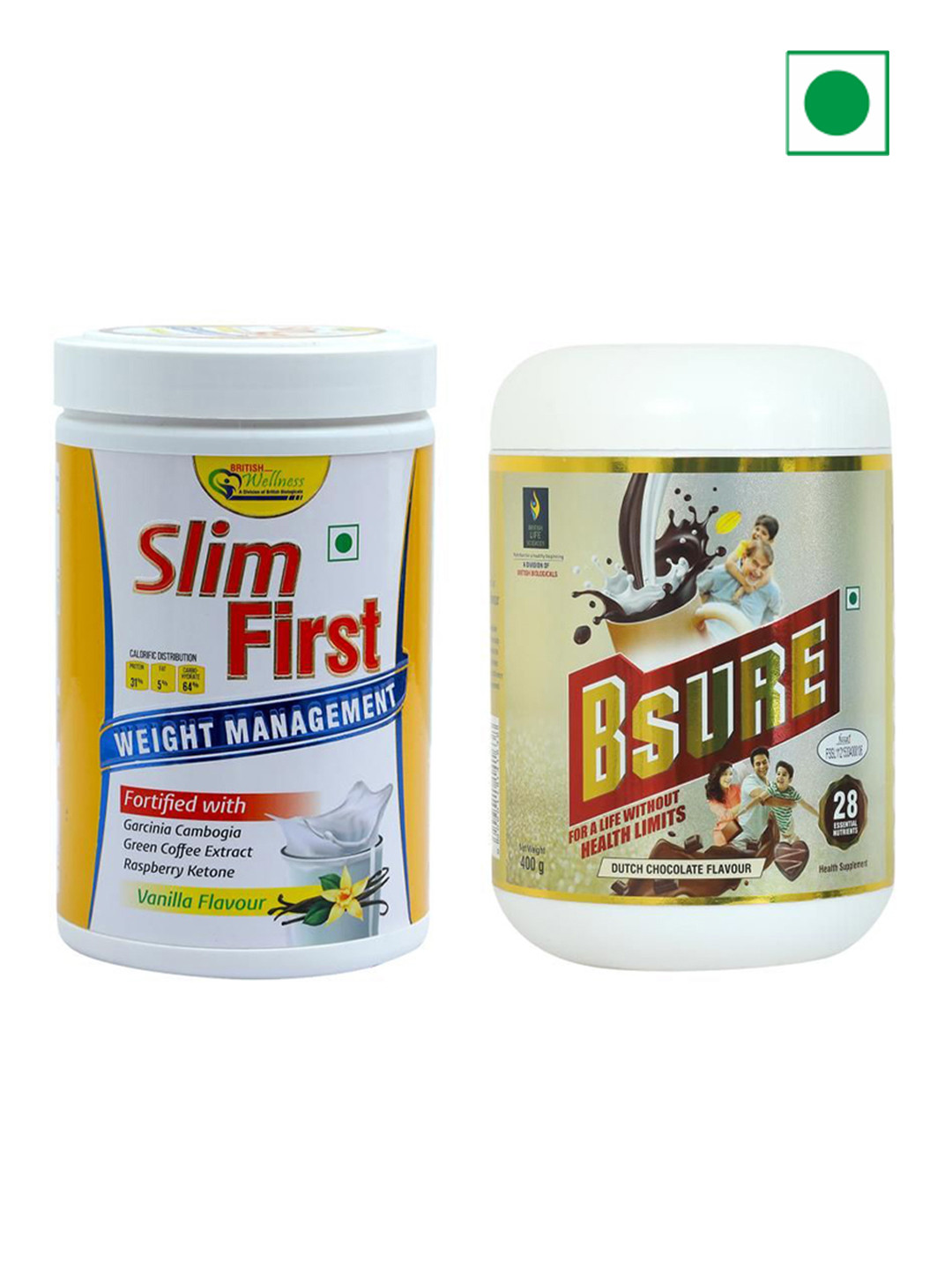 

British Life Sciences Set Of 2 Slim First & Bsure Sugar Chocolate Powder- 400 g Each, White