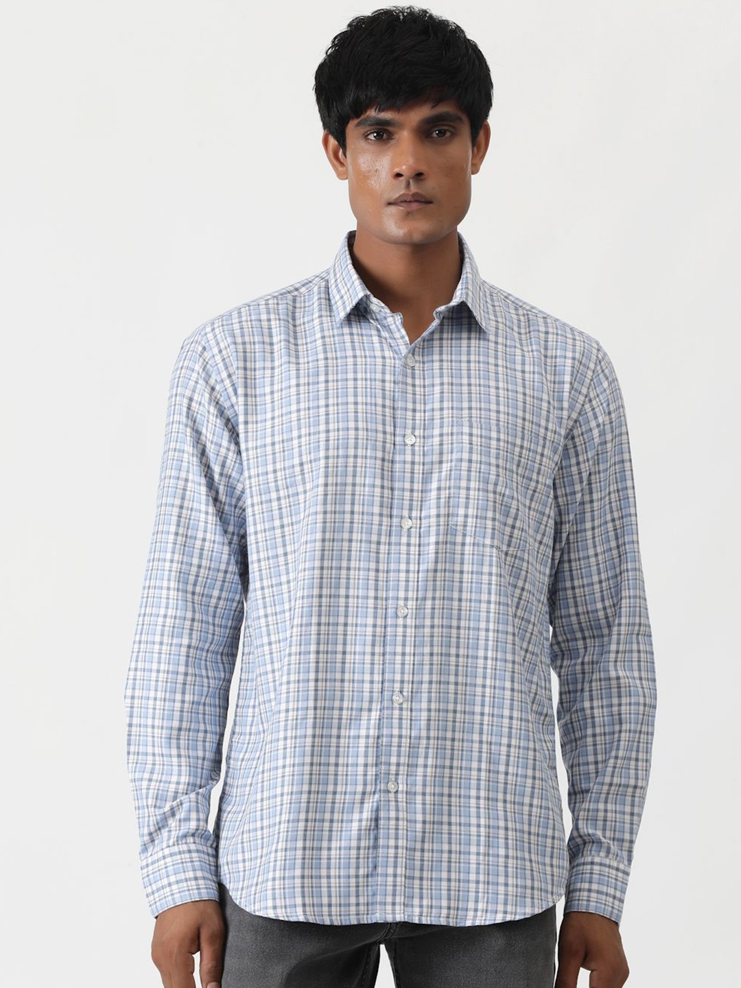 

Greenfibre Men Opaque Checked Casual Shirt, Blue