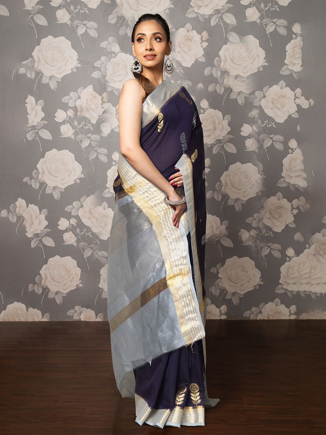 

Unnati Silks Woven Design Zari Handloom Uppada Saree, Navy blue