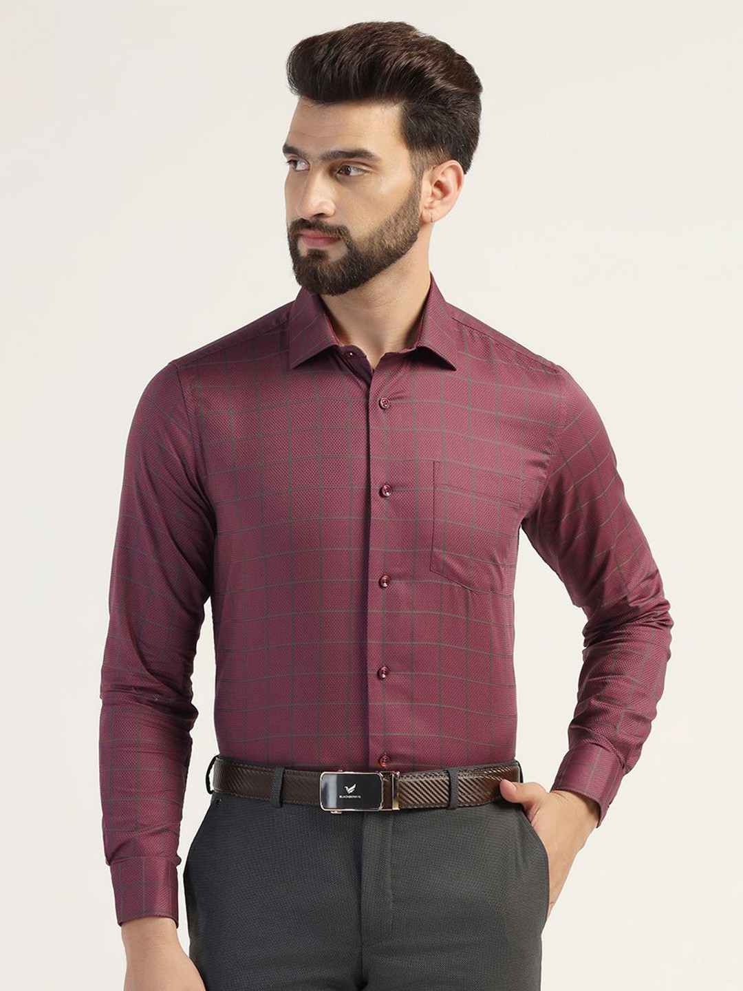 

Blackberrys Men Slim Fit Opaque Casual Shirt, Maroon