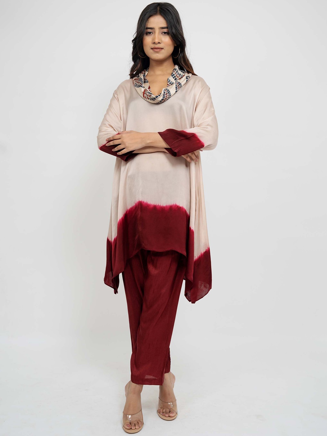 

AFFAIRE'S BY LEVELL5 Cowl Neck Dyed Tunic With Trouser, Cream