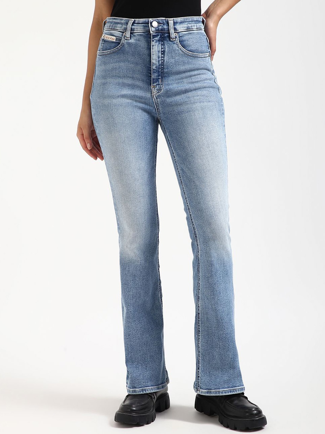 

Calvin Klein Jeans Women Bootcut Cotton Low Distress Heavy Fade Jeans, Blue