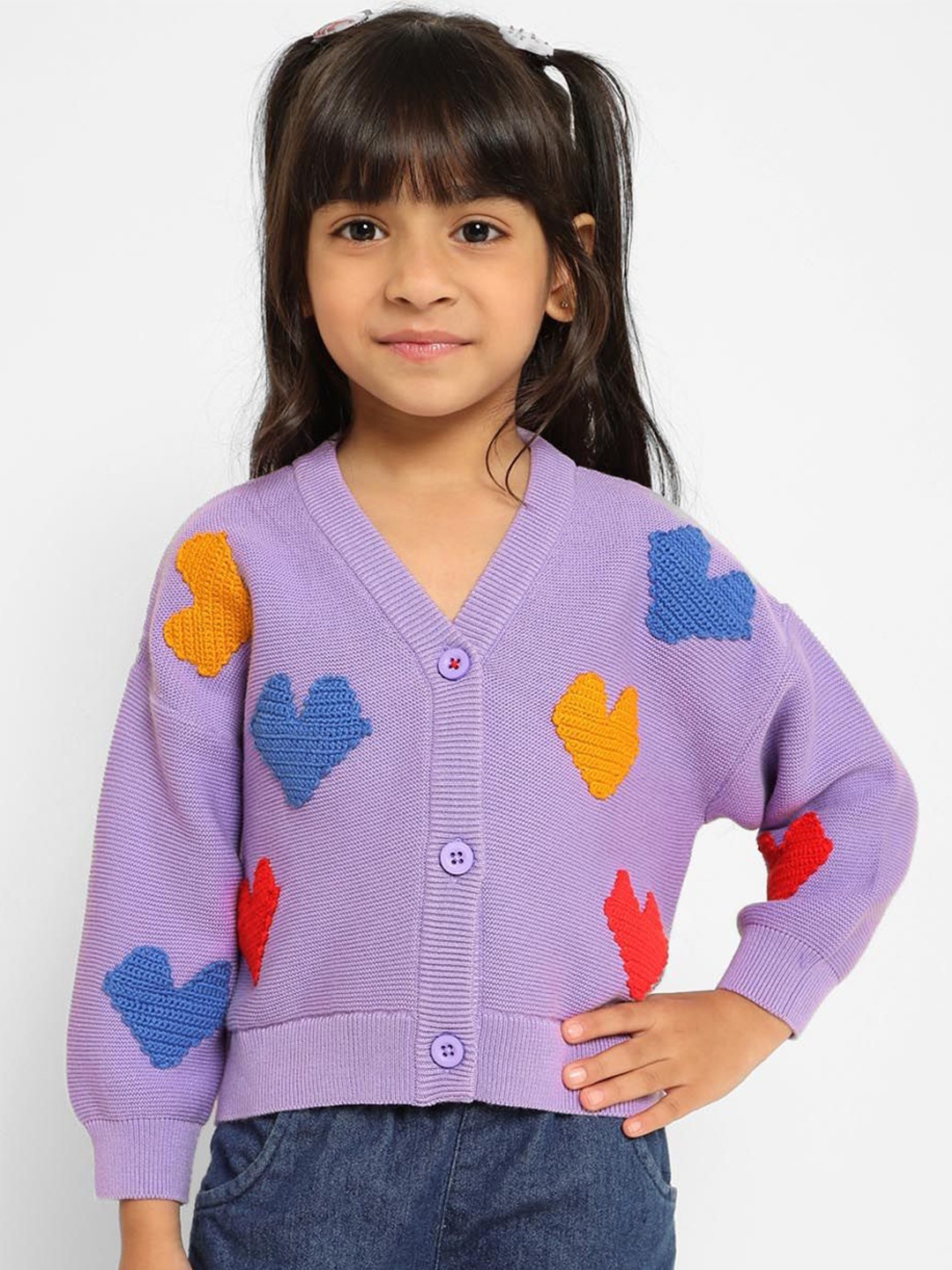 

Somersault Girls Cotton Embroidered Cardigan, Purple