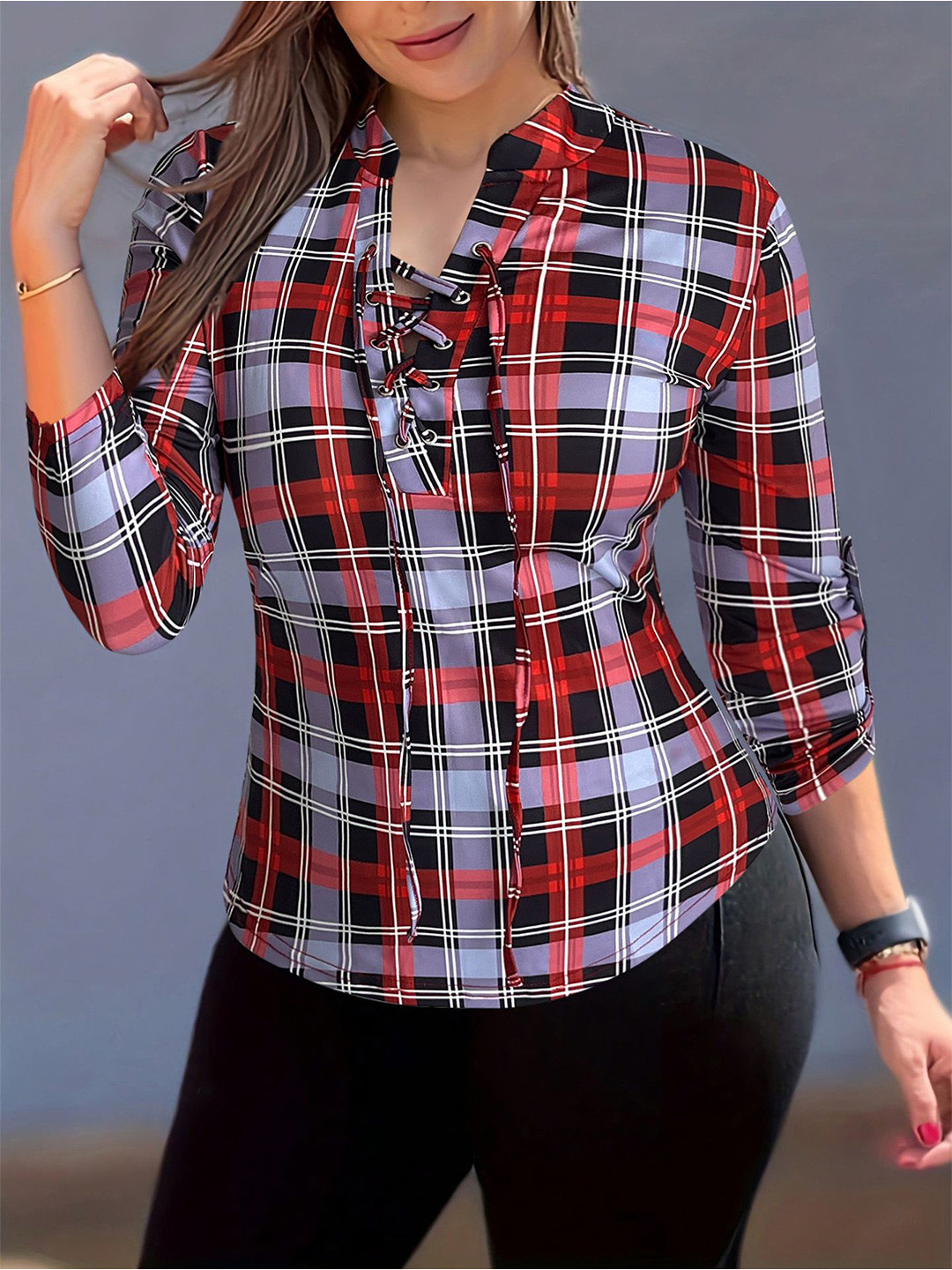 

StyleCast x Revolte Checked Shirt Style Top, Red