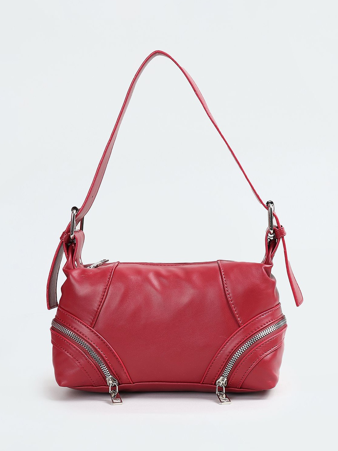 

max PU Half Moon Handheld Bag with Tasselled, Red