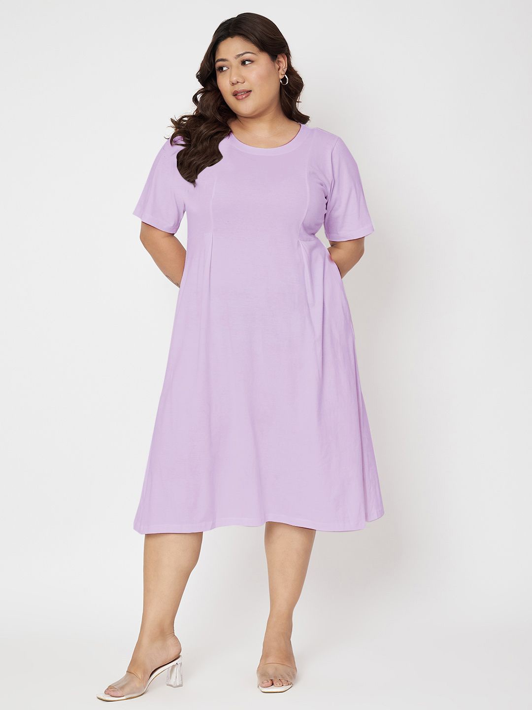 

BRINNS Round Neck Cotton Fit & Flare Dress, Lavender