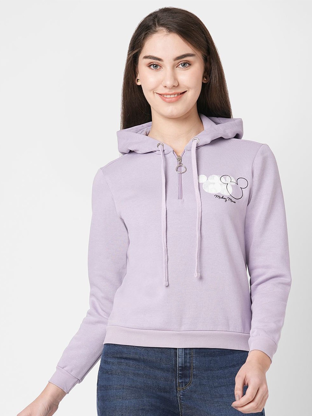 

Kraus Jeans Women Printed Hooded Sweatshirt, Purple