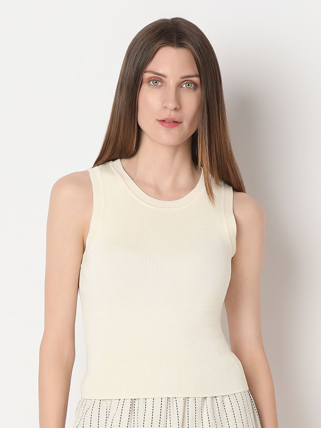 

Vero Moda Women Round Neck Tank Top, Beige