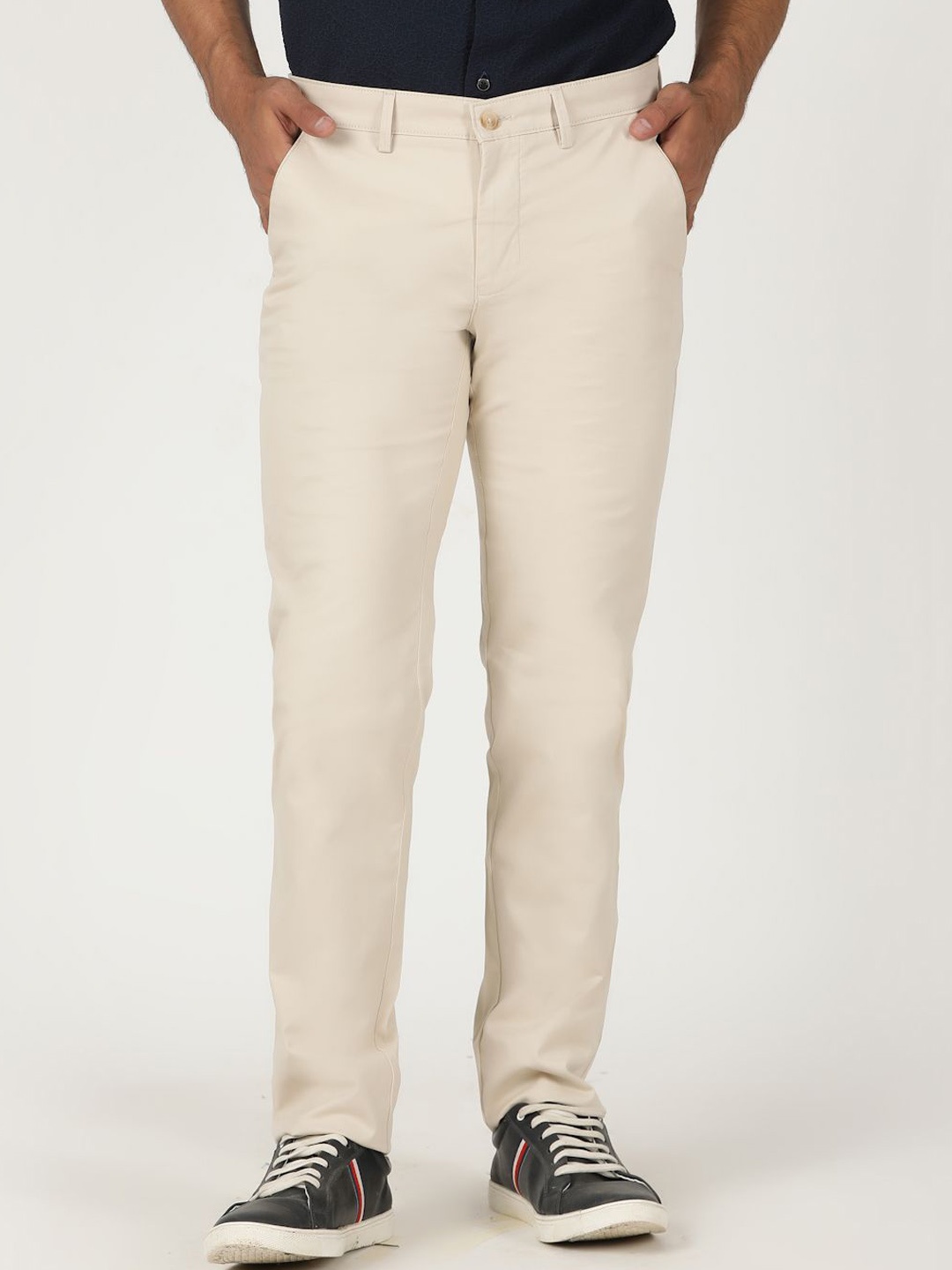 

Greenfibre Men Slim Fit Mid-Rise Cotton Regular Trousers, Cream