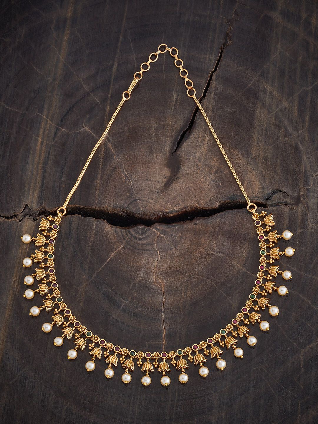 

Kushal's Fashion Jewellery Gold-Plated Stone Studded & Beaded Antique Necklace