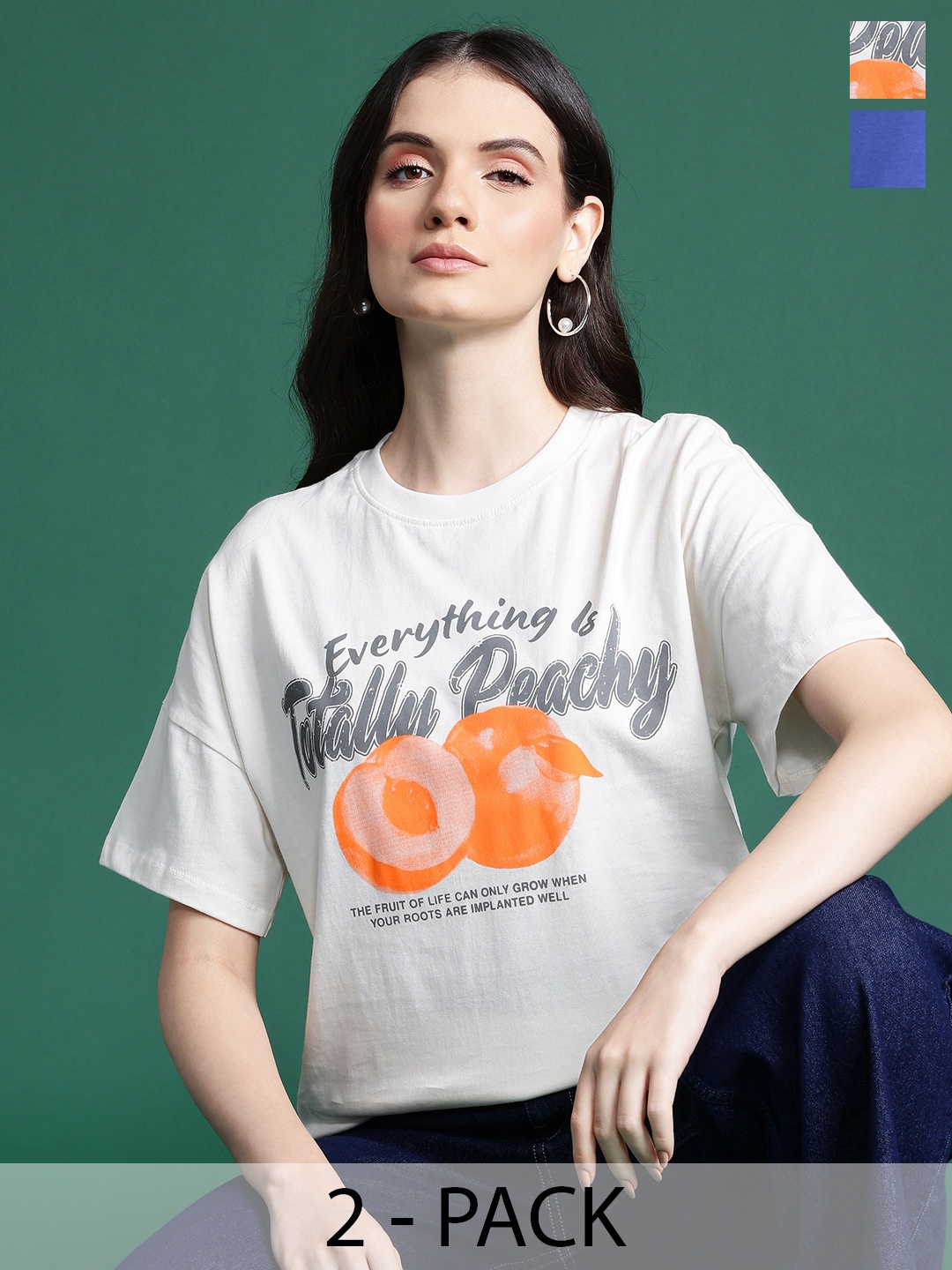 

DressBerry Pack of 2 Printed & Solid Tshirts, White
