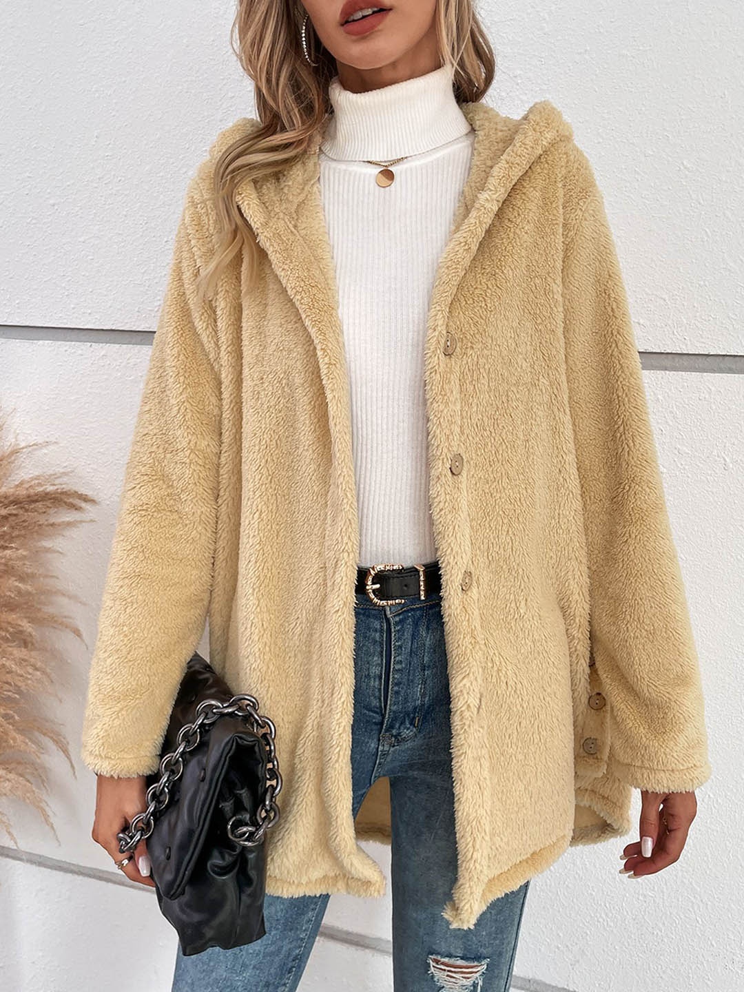 

StyleCast x Revolte Women Spread Collar Hooded Overcoat, Khaki