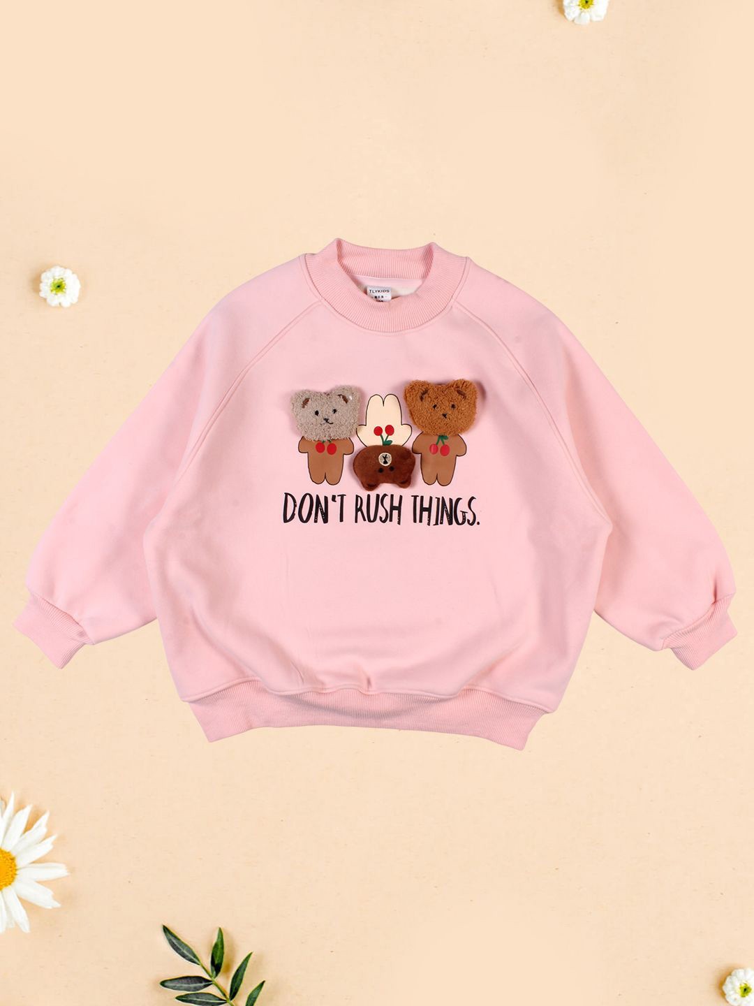 

CUTECUMBER Girls Printed Round Neck Sweatshirt, Peach