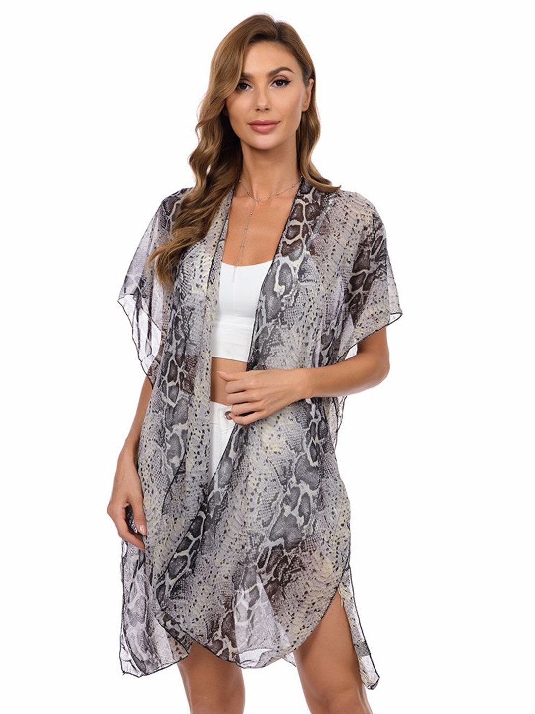 

CrossKulture Printed Open Front Shrug, Black