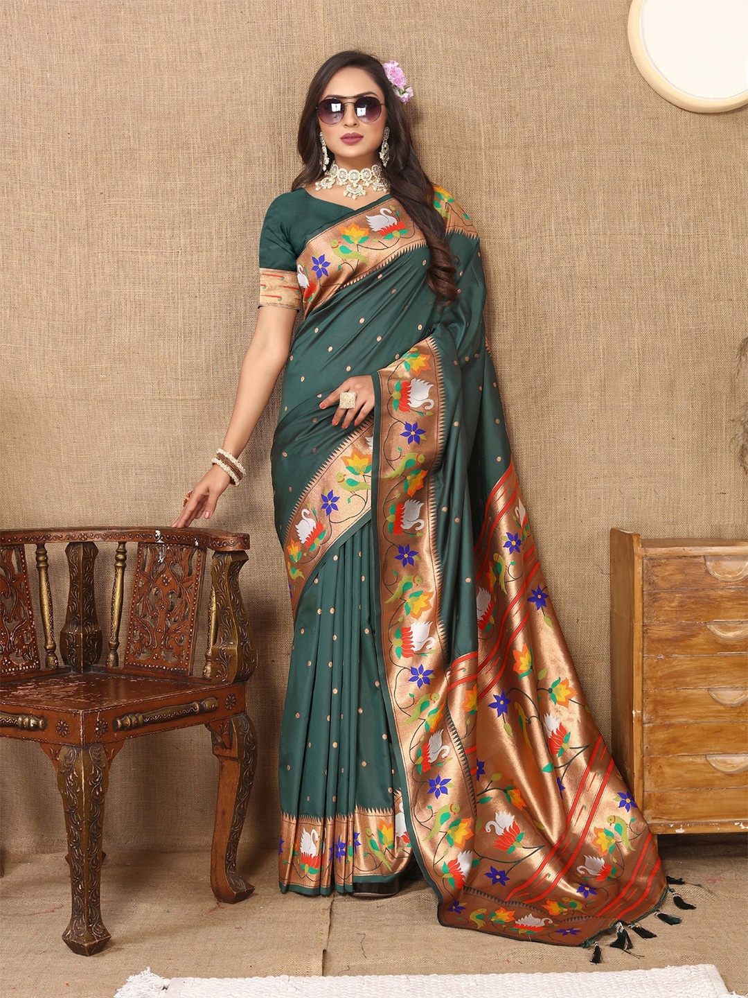 

Anaita Woven Design Zari Paithani Saree, Green