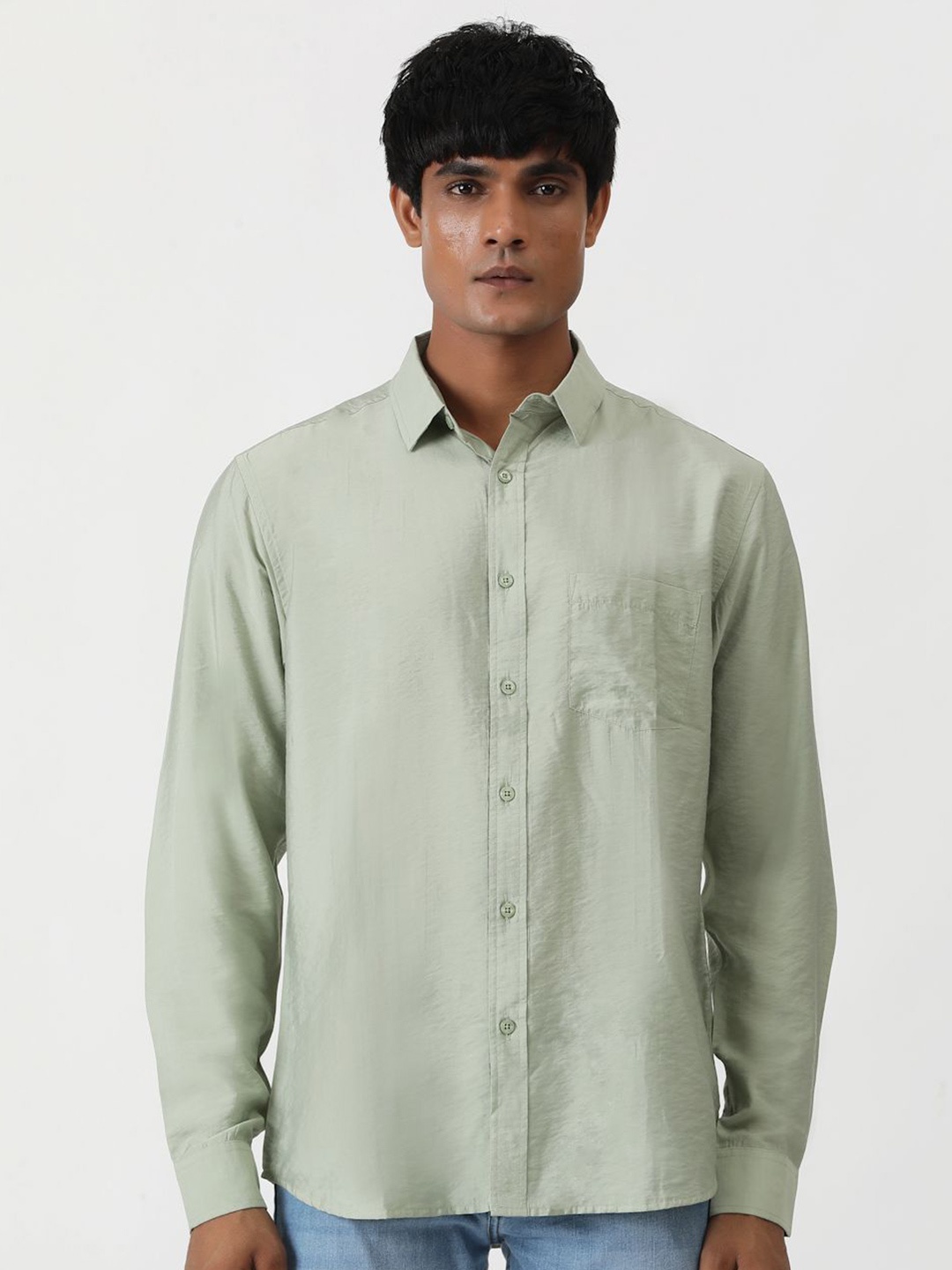 

Greenfibre Men Slim Fit Opaque Casual Shirt, Green
