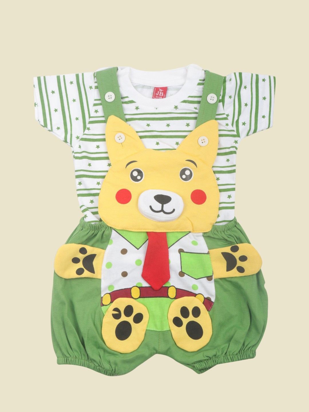 

Yellow Bee Infant Boys Bear Printed Dungaree With T-Shirt, Green