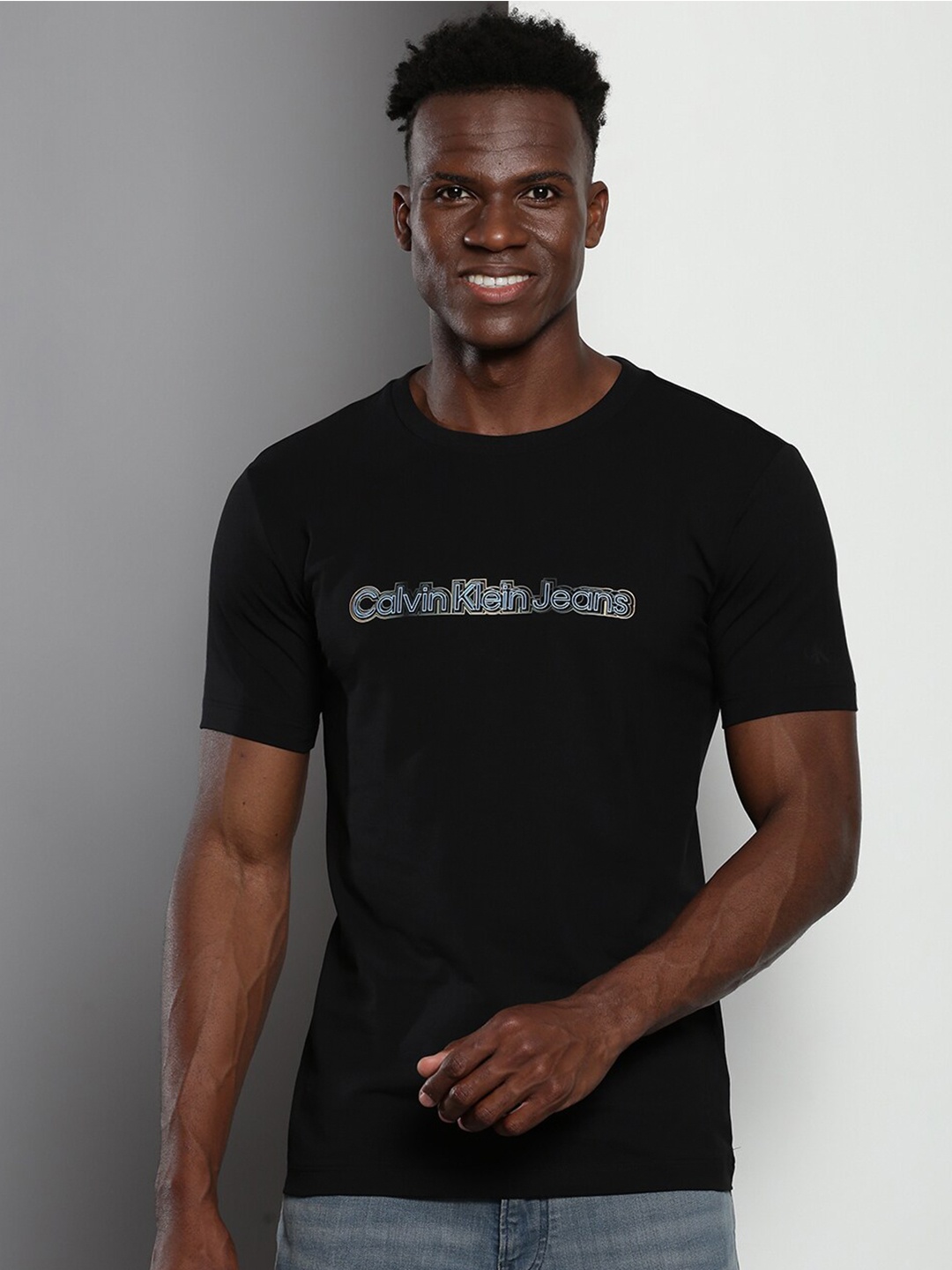 

Calvin Klein Jeans Typography Printed Slim Fit T-shirt, Black