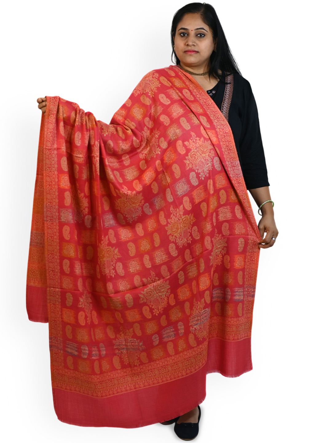 

Vrinde Women Floral Woven Design Shawl, Red