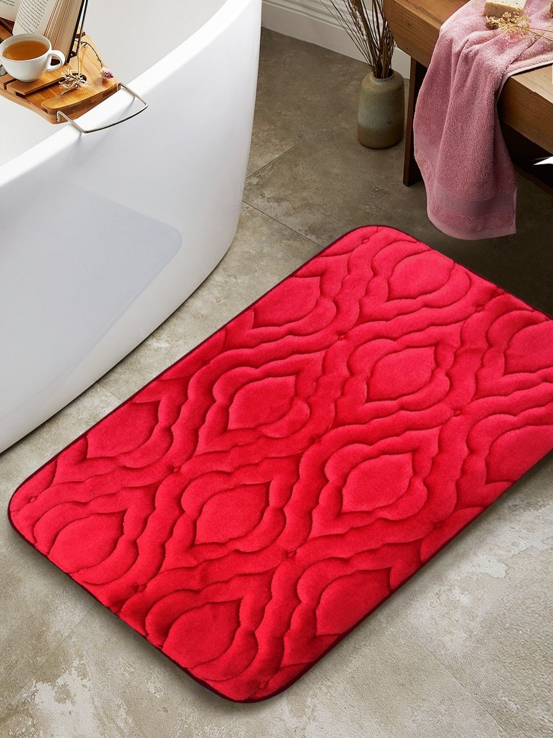 

BIANCA Red Anti-Slip Rectangular Bath Rug