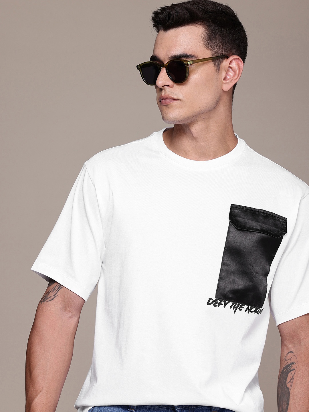 

FCUK Drop-Shoulder Sleeves Relaxed Fit Pure Cotton T-shirt, White