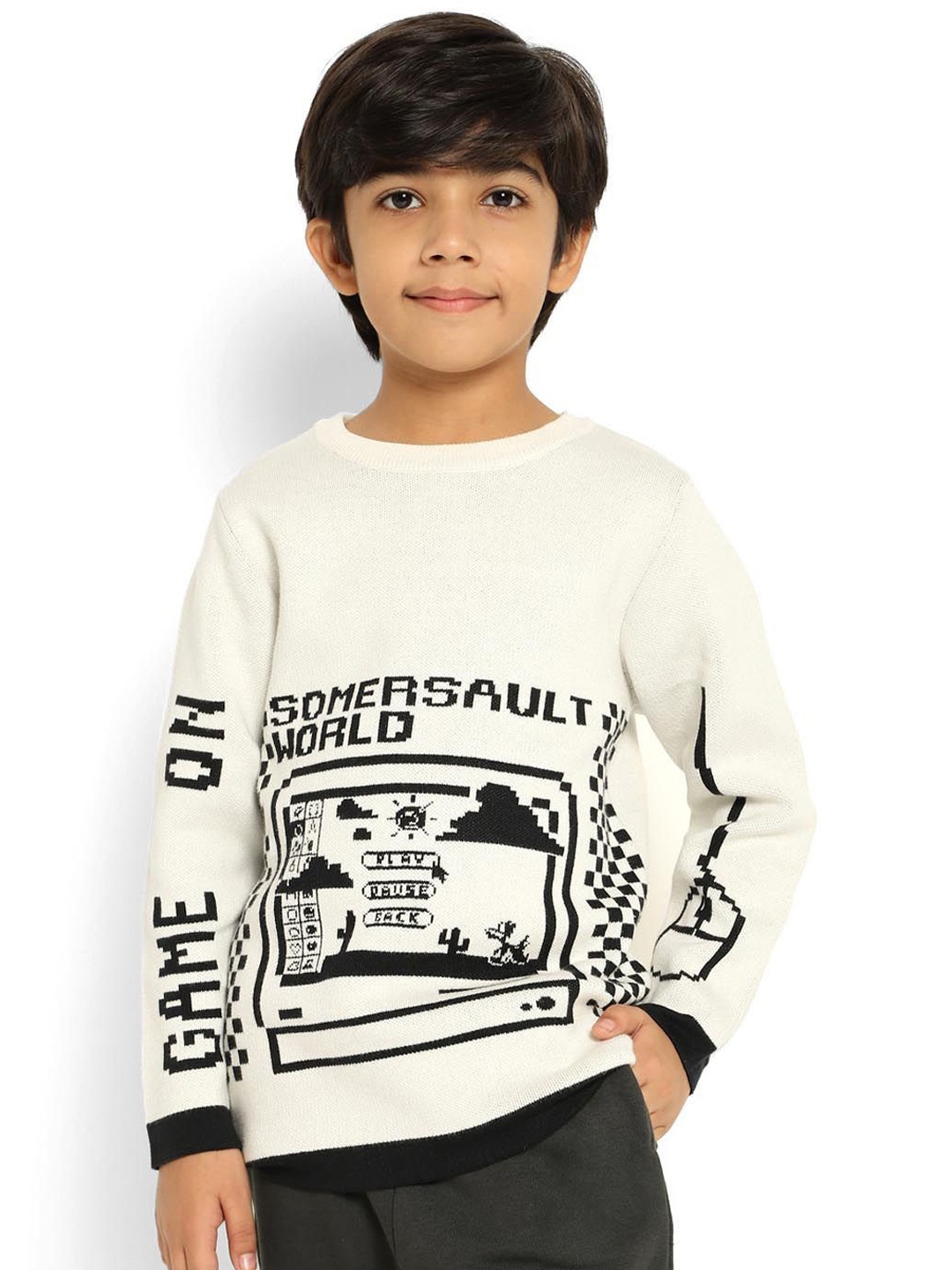 

Somersault Boys Round Neck Cotton Pullover, White