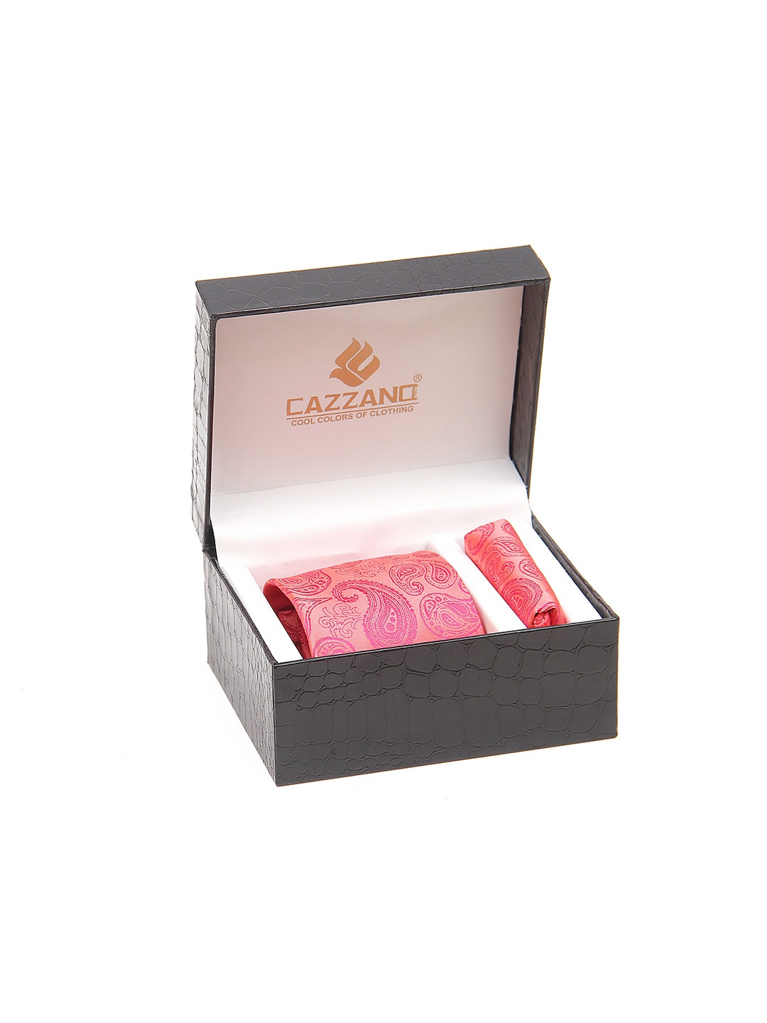 

Cazzano Men Accessory Gift Set Tie and Pocket Square Comes with a box, Pink