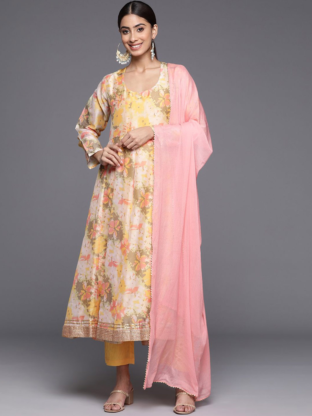 

KALINI Women Floral Printed Empire Sequinned Kurta with Trousers & With Dupatta, Yellow