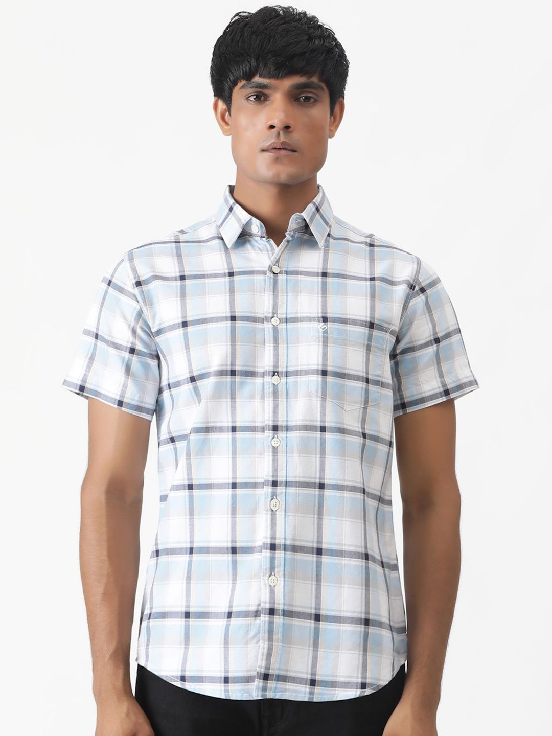 

Greenfibre Men Slim Fit Opaque Checked Casual Shirt, Blue