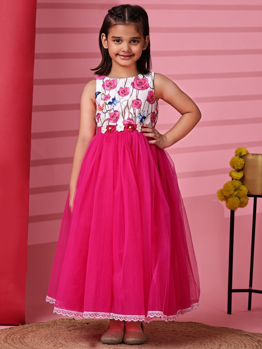 

Toy Balloon kids Girls Floral Embellished Ready to Wear Maxi Dress, Fuchsia