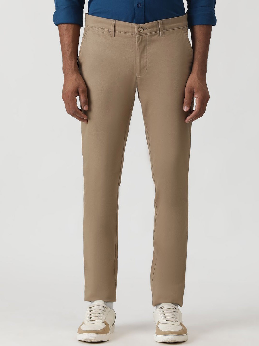 

Greenfibre Men Cotton Slim Fit Casual Trousers, Khaki