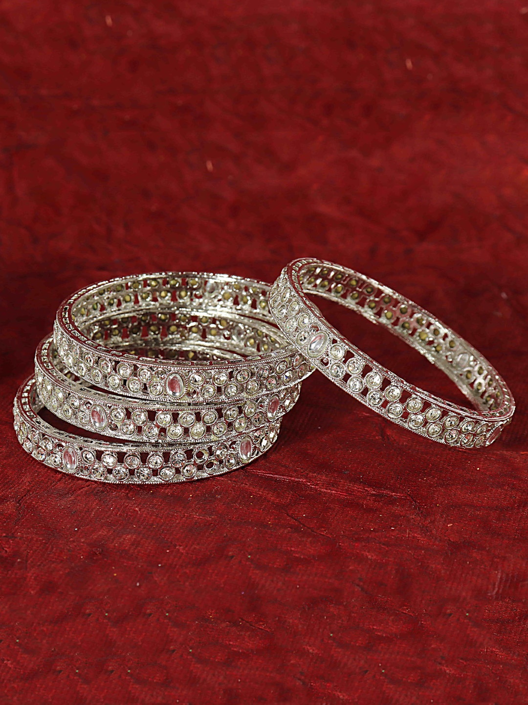 

NMII Set Of 4 CZ, AD & Kundan Studded Bangles, Grey