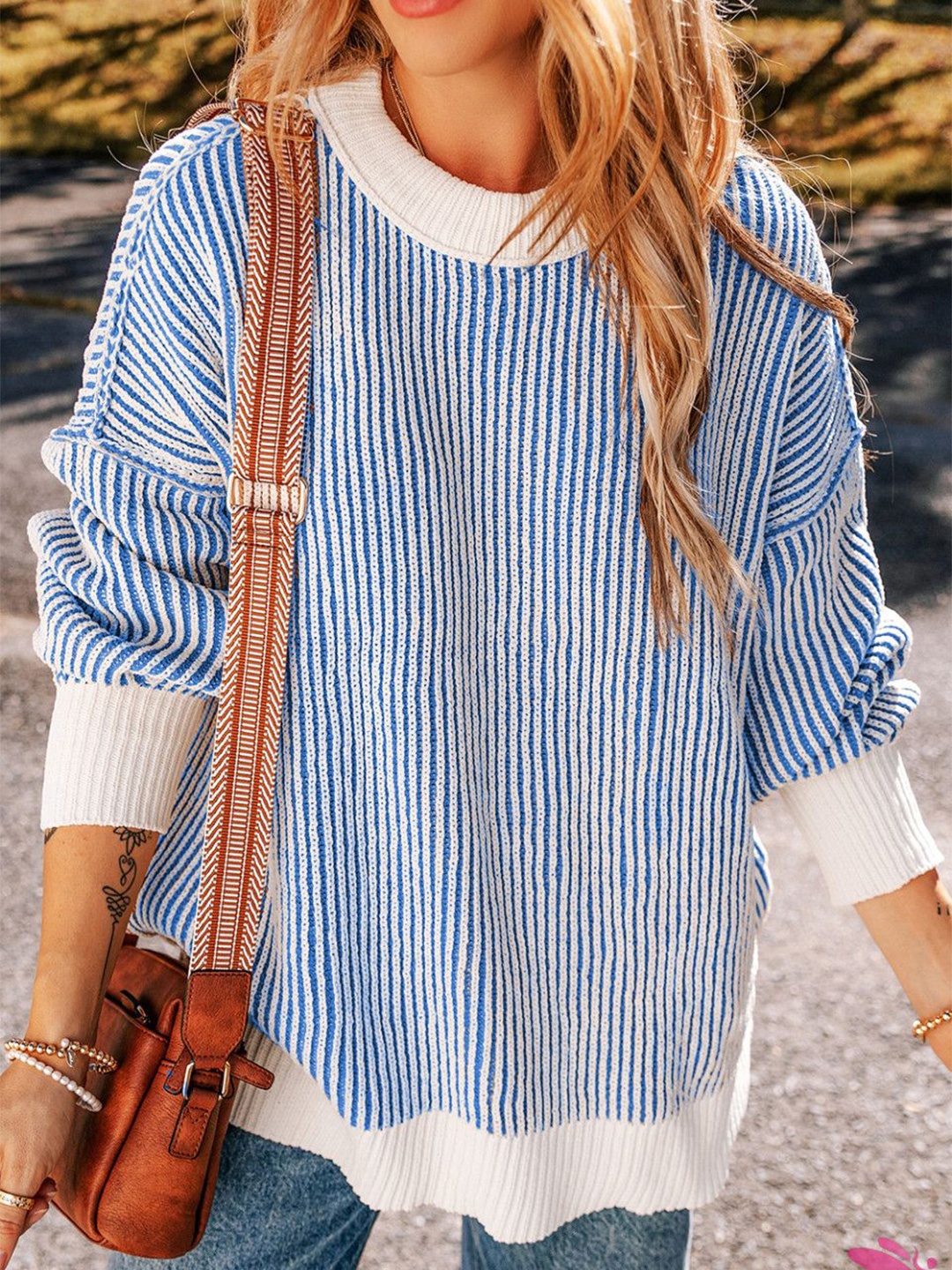 

StyleCast Women Striped Pullover, Blue