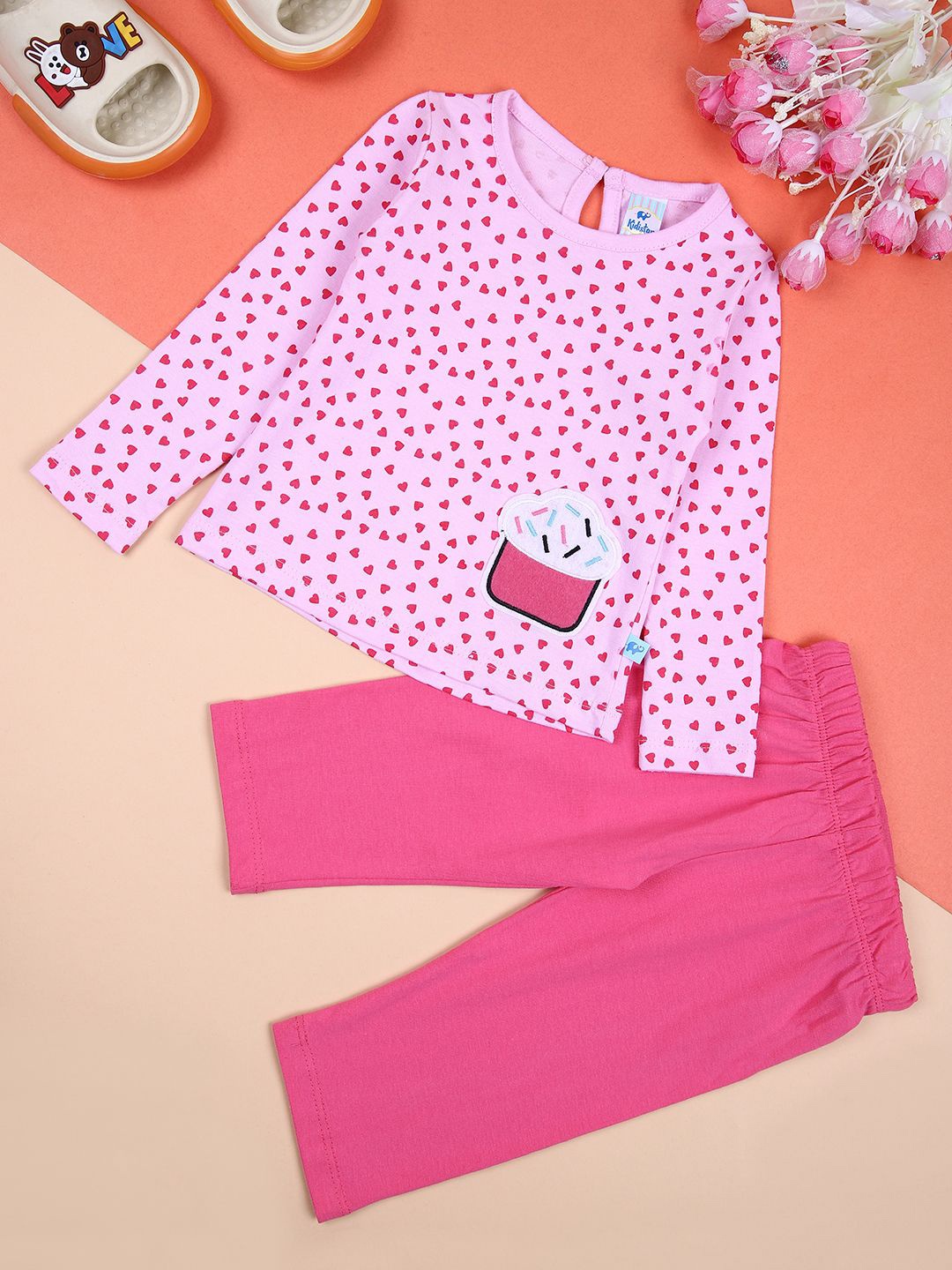 

V-Mart Girls Printed Top with Leggings, Pink
