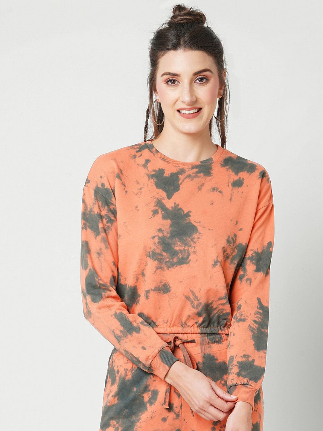 

Kraus Jeans Women Abstract Printed Round Neck Cotton Sweatshirt, Orange