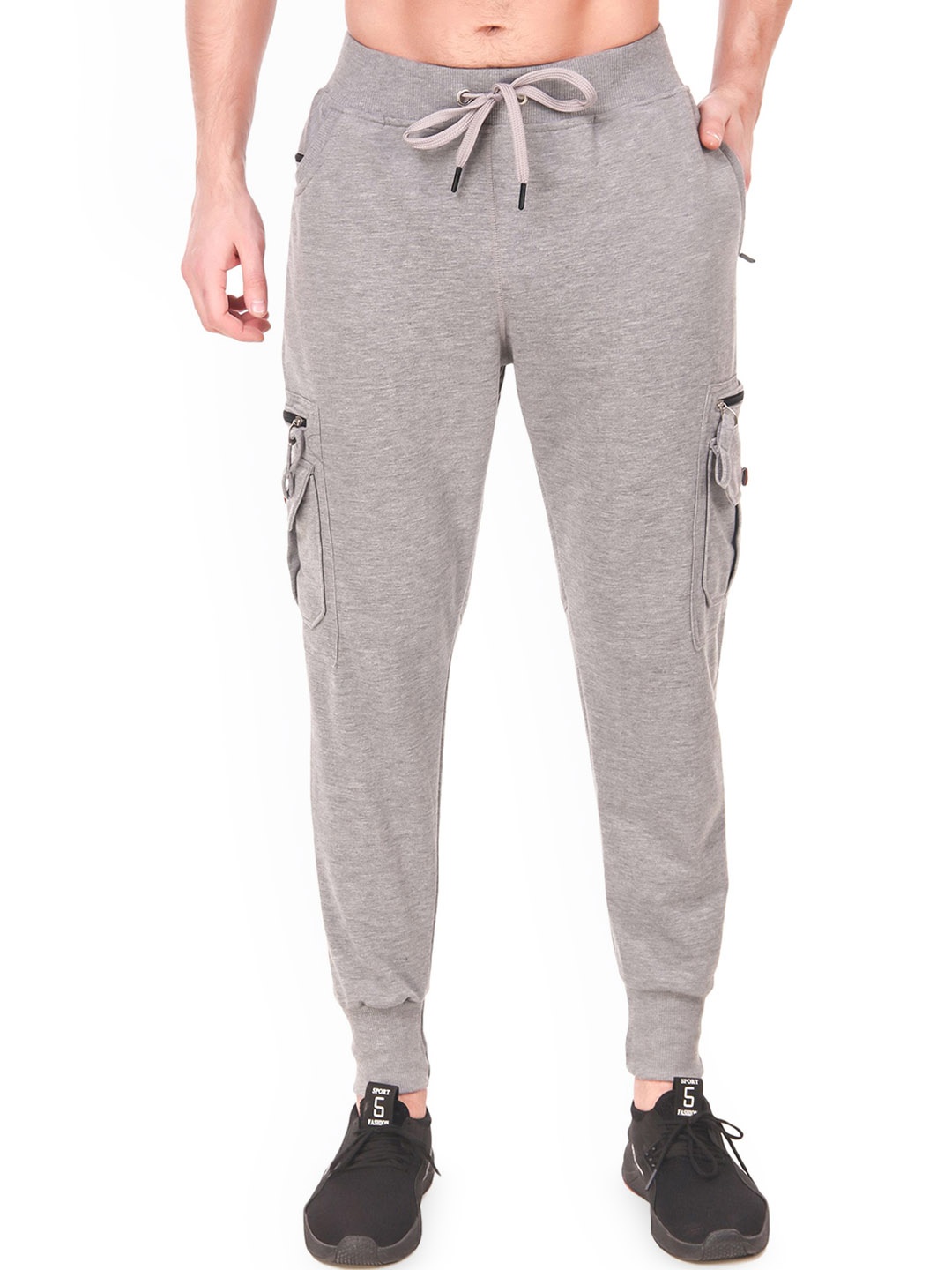 

UZARUS Men Slim Fit Cotton Cargo Joggers, Grey melange