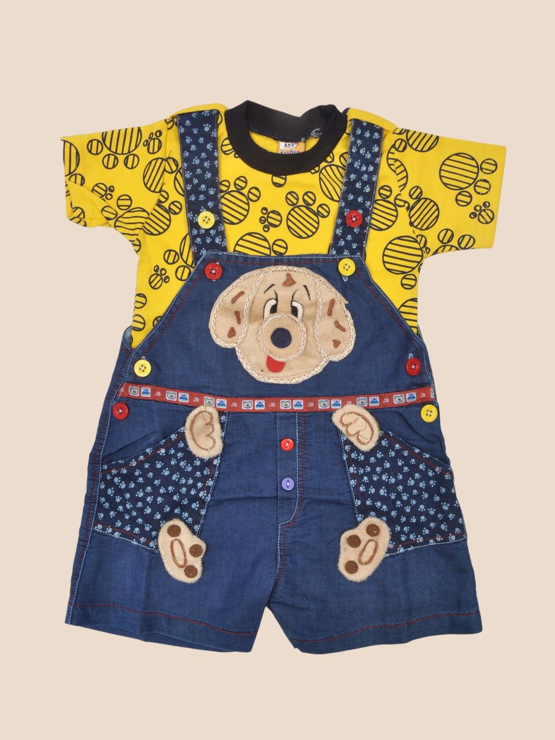 

Yellow Bee Infant Boys Graphic Printed Denim Dungarees With Tshirt