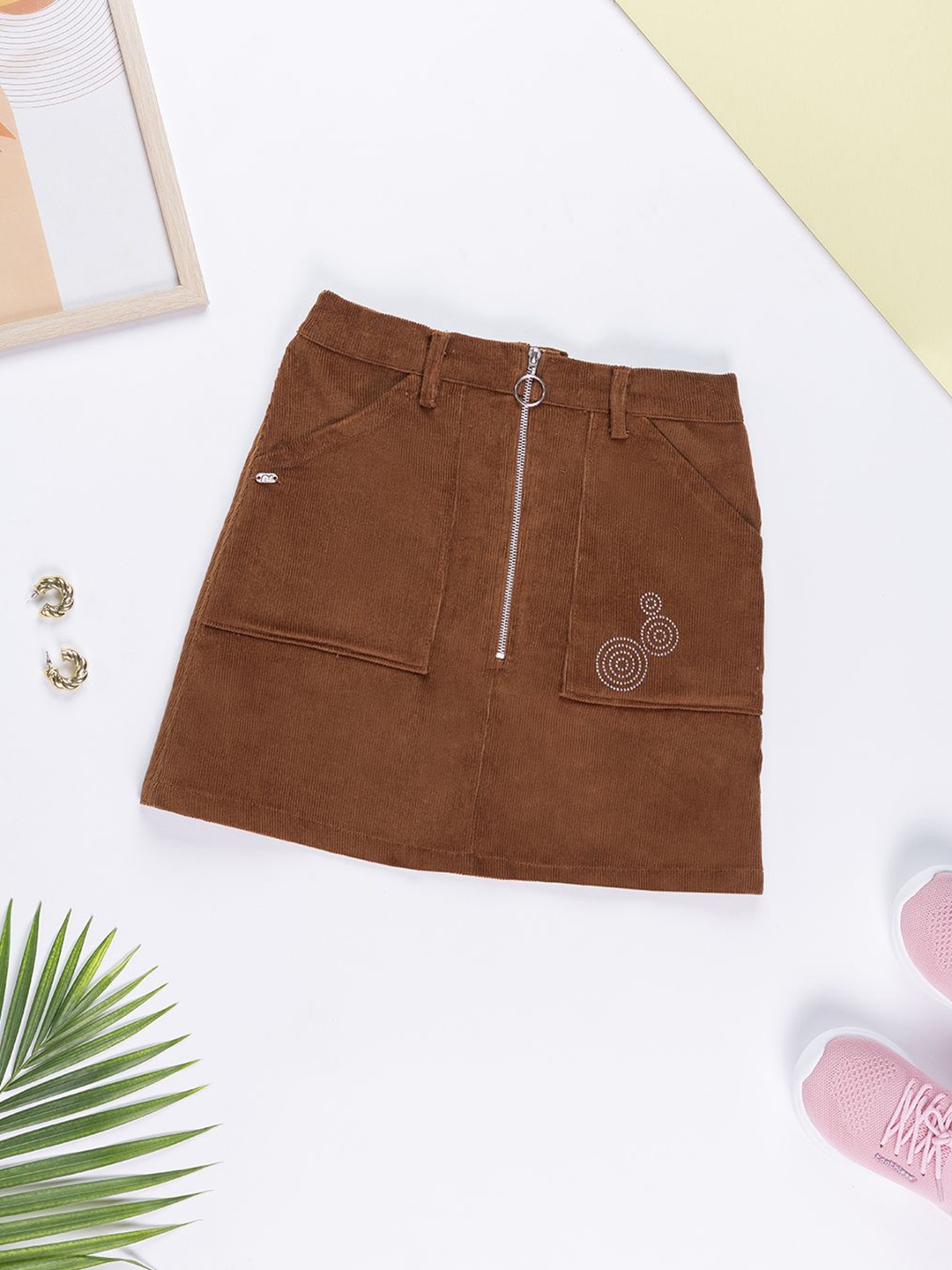 

Purple United Kids Girls Pure Cotton A- Line Mini Skirt, Brown