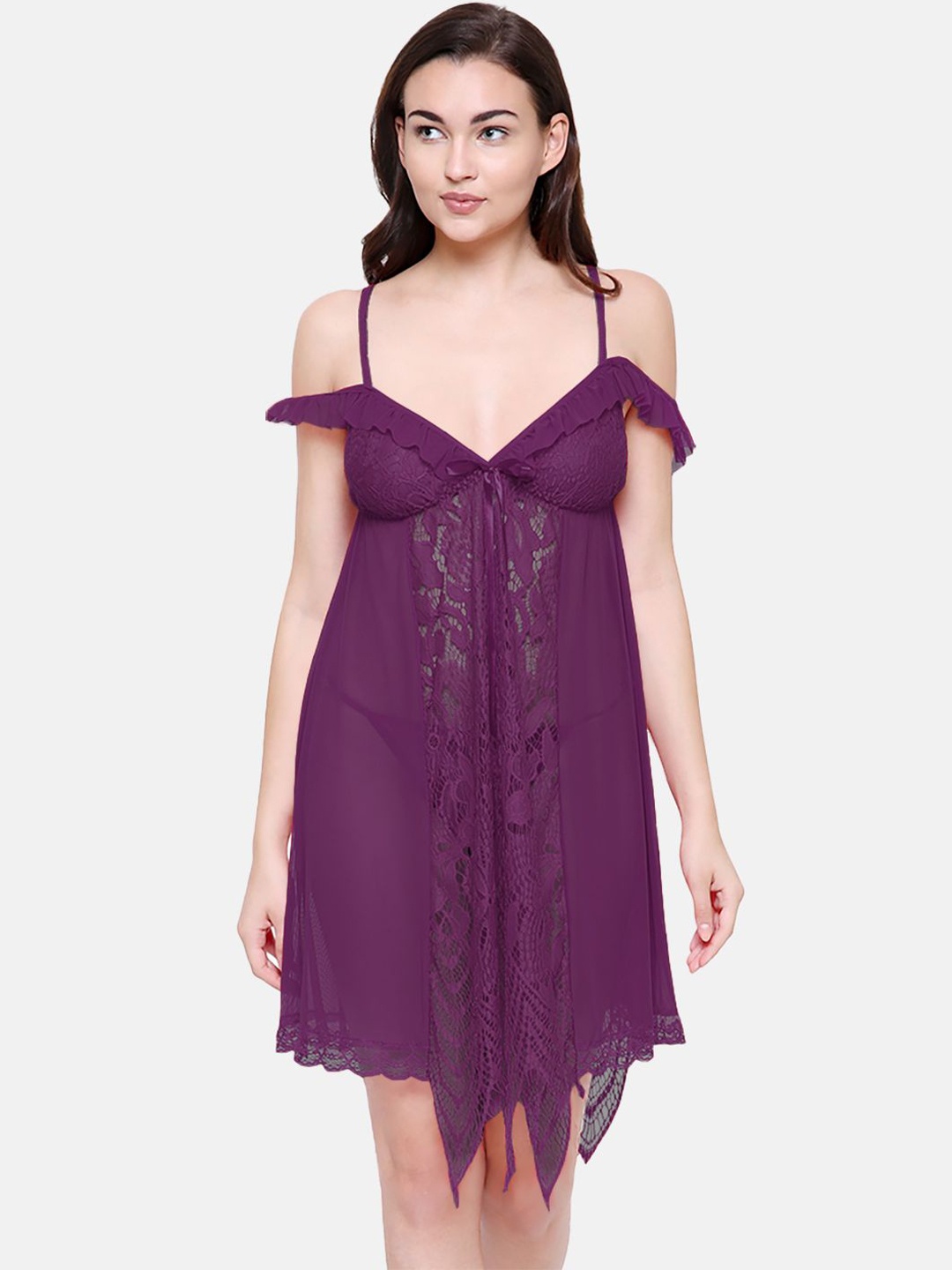 

NOIRA Net Shoulder Straps Baby Doll, Purple