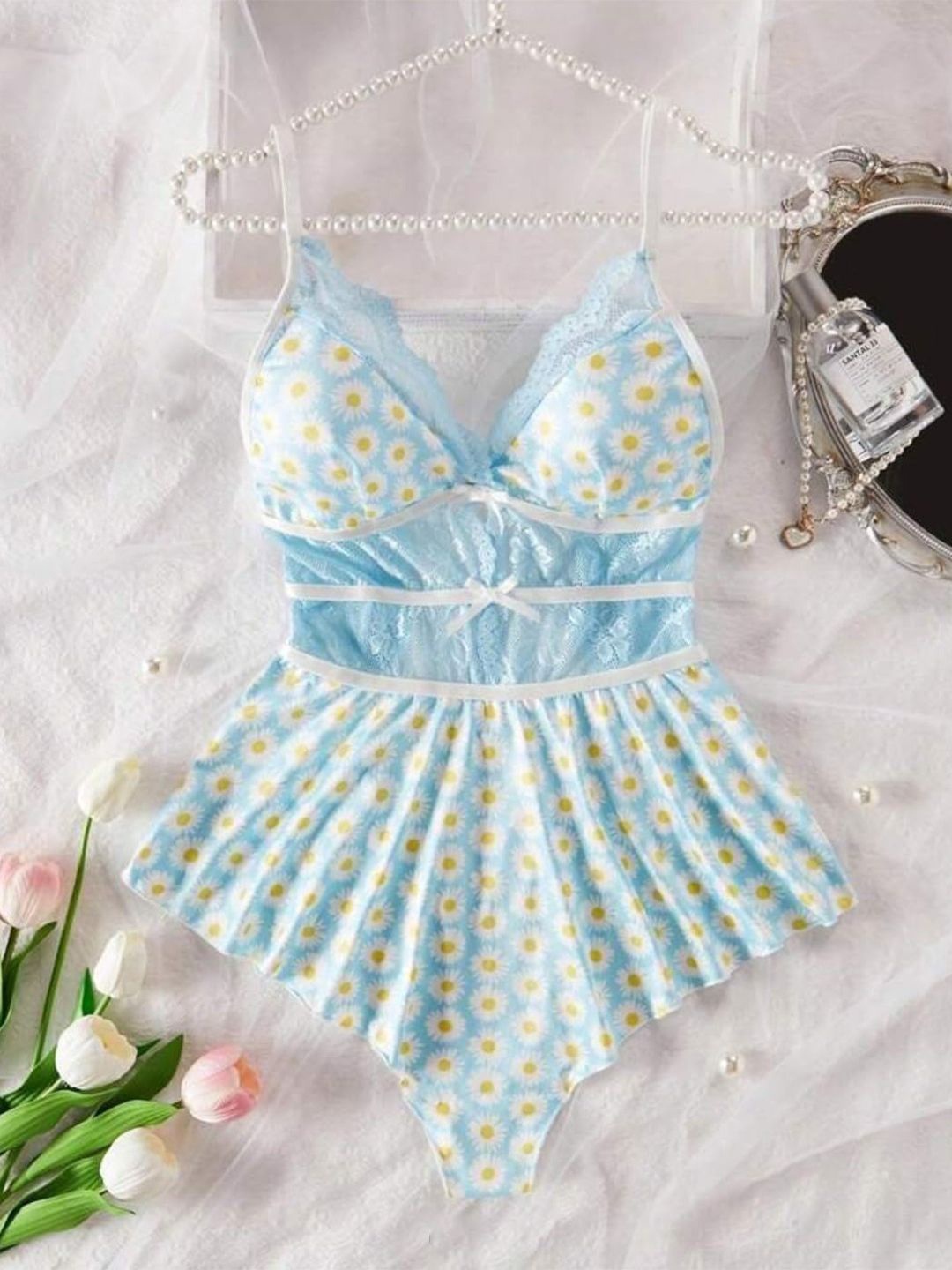 

Xivir Women Halter Neck Printed Baby Doll, Blue