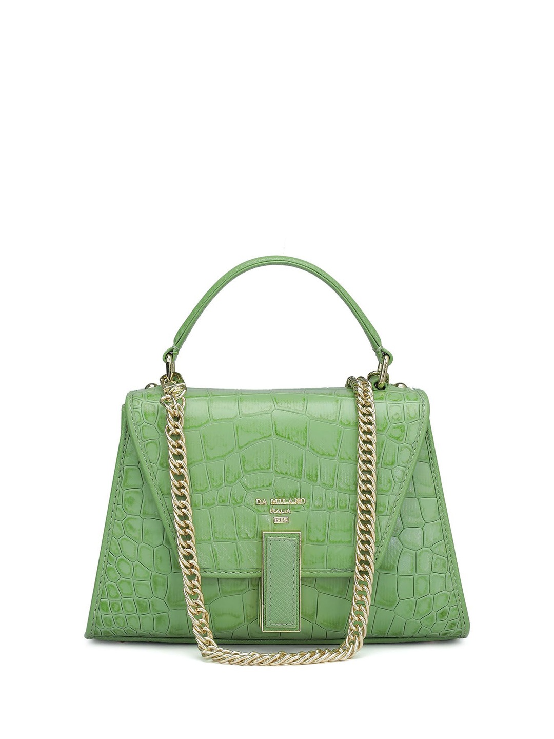 

Da Milano Textured Leather Structured Satchel with Quilted, Green