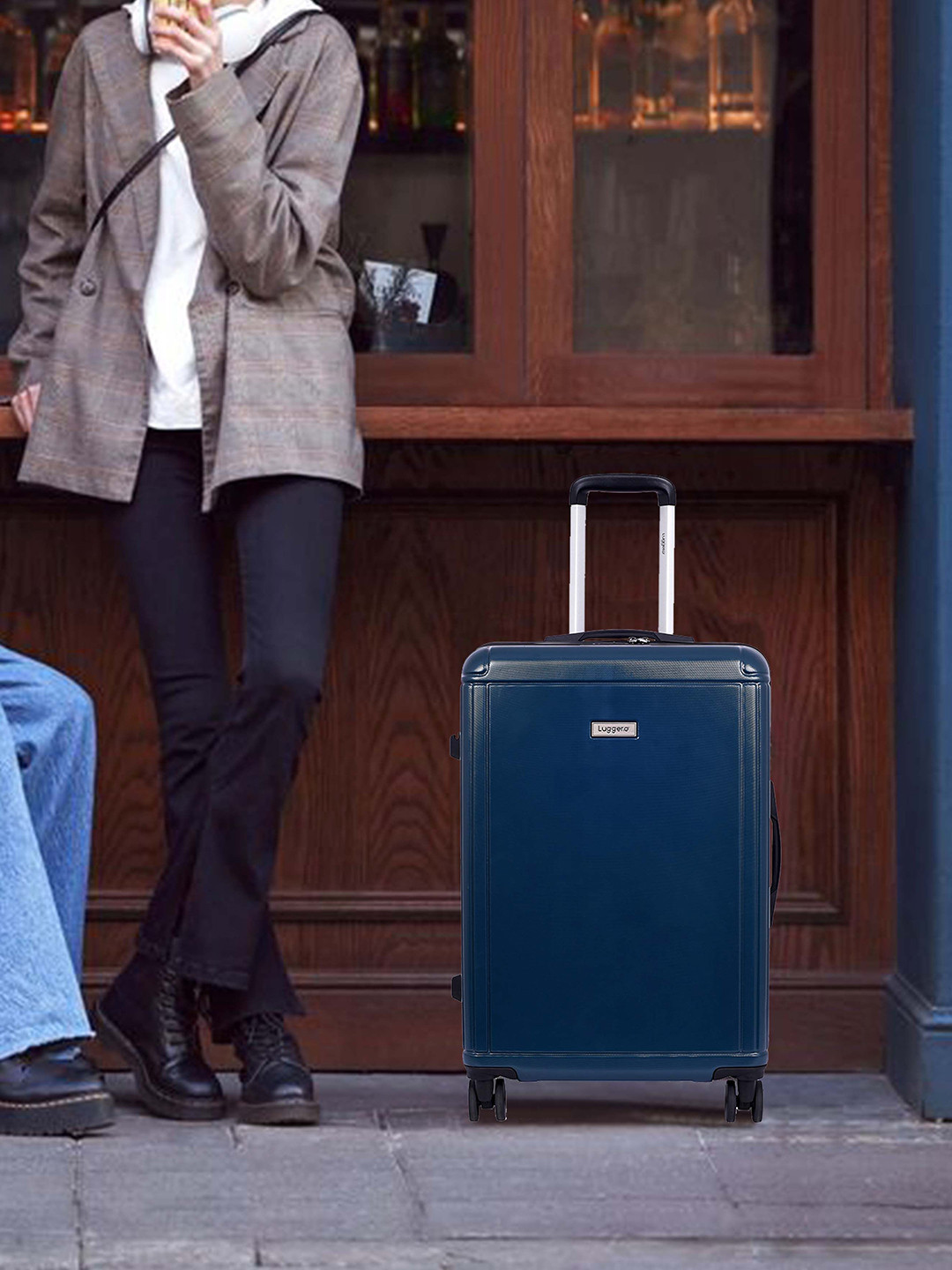 

Luggero Set Of 2 Hard-Sided Medium Trolley Bag, Blue