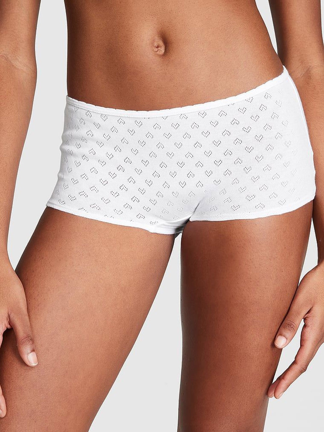 

Victoria's Secret Women Pure Cotton Self Design Boy Shorts Briefs, White