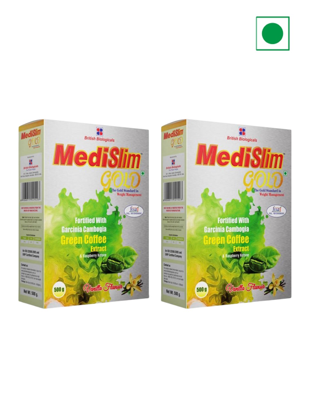 

British Biologicals Set Of 2 Medislim Gold Powder - 500 g Each - Vanilla Flavor, White